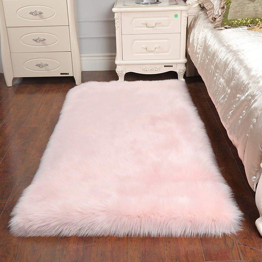 Peau de Mouton/Agneau Artificiel | Tapis Fourrure synthétique pour Le Salon Tapis de décoration, de Chaise Canapé Natte la Chambre à Coucher ou d'enfants, lit, canapé ou Chaise (Rose, 60 x 90 cm)