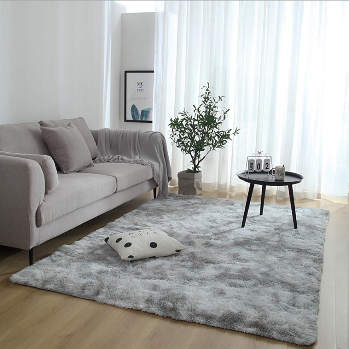 Tinyboy-hbq Tapis de Sol Grand, de Salon, de Chambre Doux, antidérapant, Pelucheux, Shaggy intérieur Chambre d'enfant, Pelucheux pour la décoration de la Maison (Gris Blanc, 80 x 120 cm)