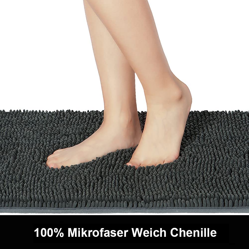 Sheepping Tapis de Bain Antiderapant, 150 X 50 cm Tapis Salle de Bain Absorbant Chenille, Tapis de Douche Lavable en Machine, Tapis de Bain pour Salle de Bain, Gris