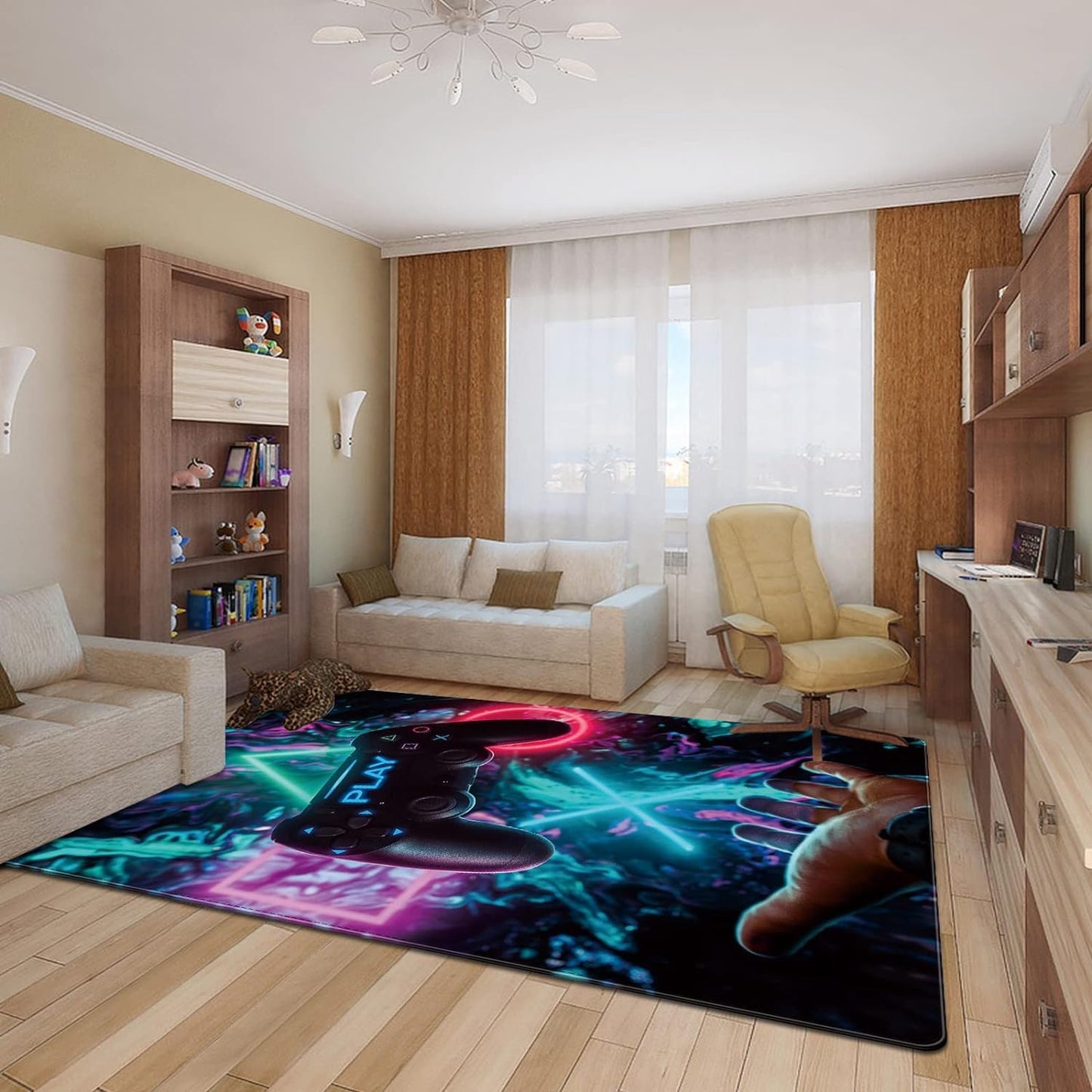 Tapis 3D Gamepad Motif de Manette de Jeu 120 x 160 cm, Tapis Manette De Jeux Coloré et Moderne De Grande Surface en et Antidérapante, Idéal pour Salon, Chambre De Garçon et Chambre d'Adolescent (A)