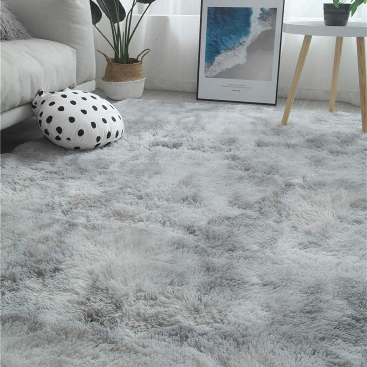 Tinyboy-hbq Tapis de Sol Grand, de Salon, de Chambre Doux, antidérapant, Pelucheux, Shaggy intérieur Chambre d'enfant, Pelucheux pour la décoration de la Maison (Gris Blanc, 80 x 120 cm)