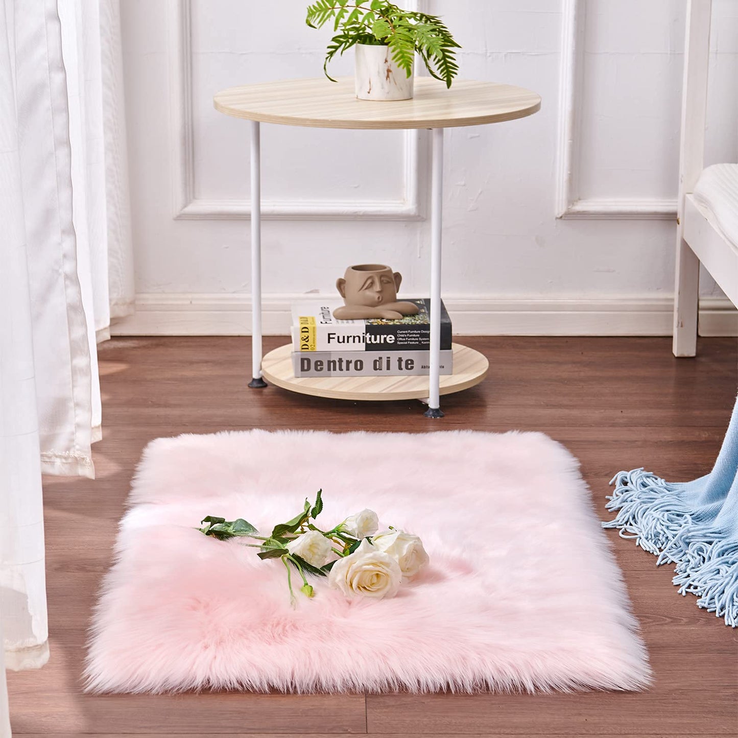 Peau de Mouton/Agneau Artificiel | Tapis Fourrure synthétique pour Le Salon Tapis de décoration, de Chaise Canapé Natte la Chambre à Coucher ou d'enfants, lit, canapé ou Chaise (Rose, 60 x 90 cm)