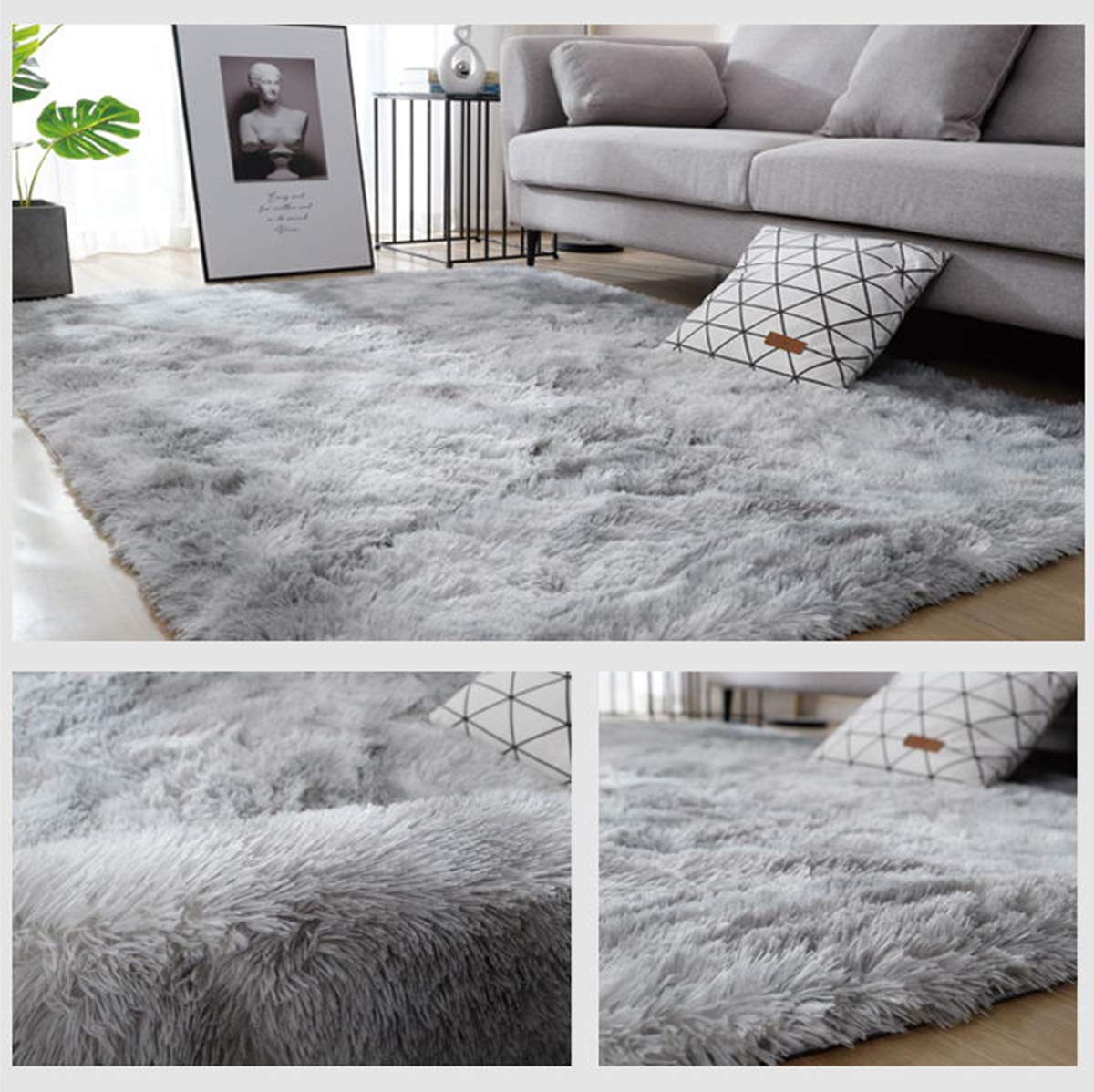 Tinyboy-hbq Tapis de Sol Grand, de Salon, de Chambre Doux, antidérapant, Pelucheux, Shaggy intérieur Chambre d'enfant, Pelucheux pour la décoration de la Maison (Gris Blanc, 80 x 120 cm)