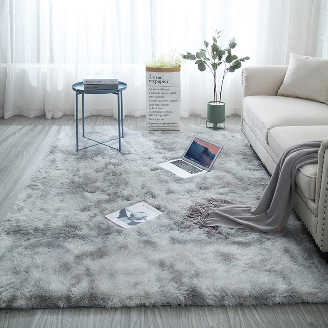 Tinyboy-hbq Tapis de Sol Grand, de Salon, de Chambre Doux, antidérapant, Pelucheux, Shaggy intérieur Chambre d'enfant, Pelucheux pour la décoration de la Maison (Gris Blanc, 80 x 120 cm)