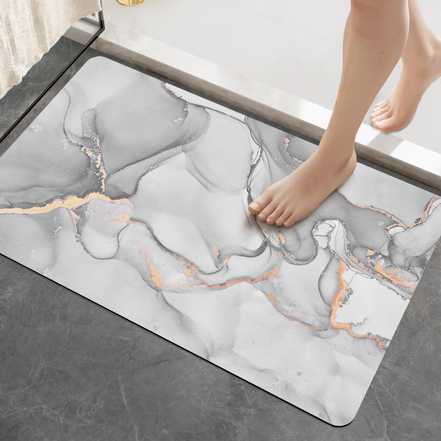 DEXI Tapis de Bain Diatomite Antidérapant 40 x 60 cm, Super Absorbant Sèche Rapide, pour Portes de Salle de Bain, Salon, Lavable (Gris Clair)