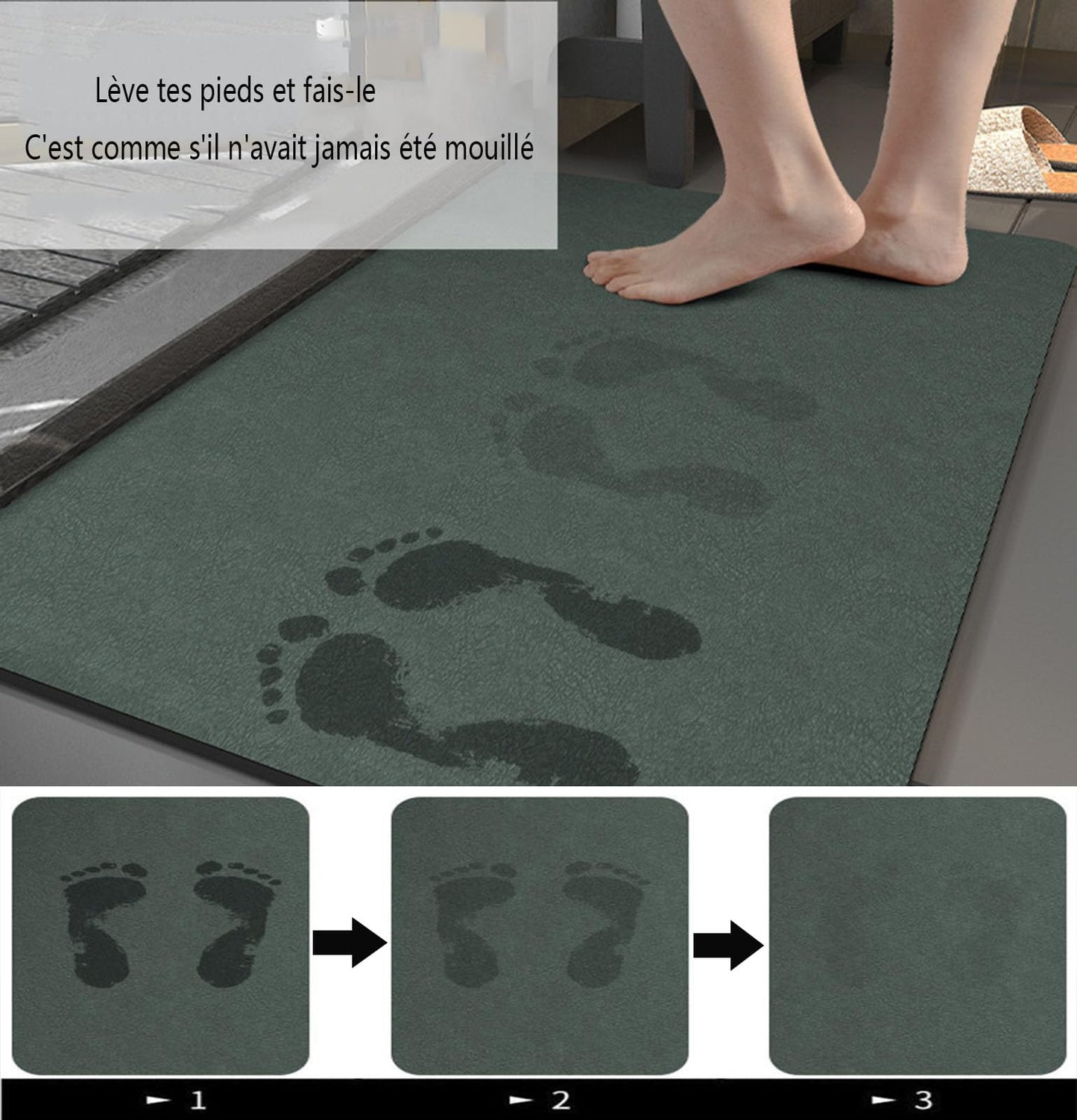 Dai Lufei Tapis de Bain Antidérapant Super Absorbant Diatomite Tapis Salle de Bain Microfibre Tapis de Baignoire Tapis de Douche Doux Séchage Rapide (50 * 80, Vert Foncé)