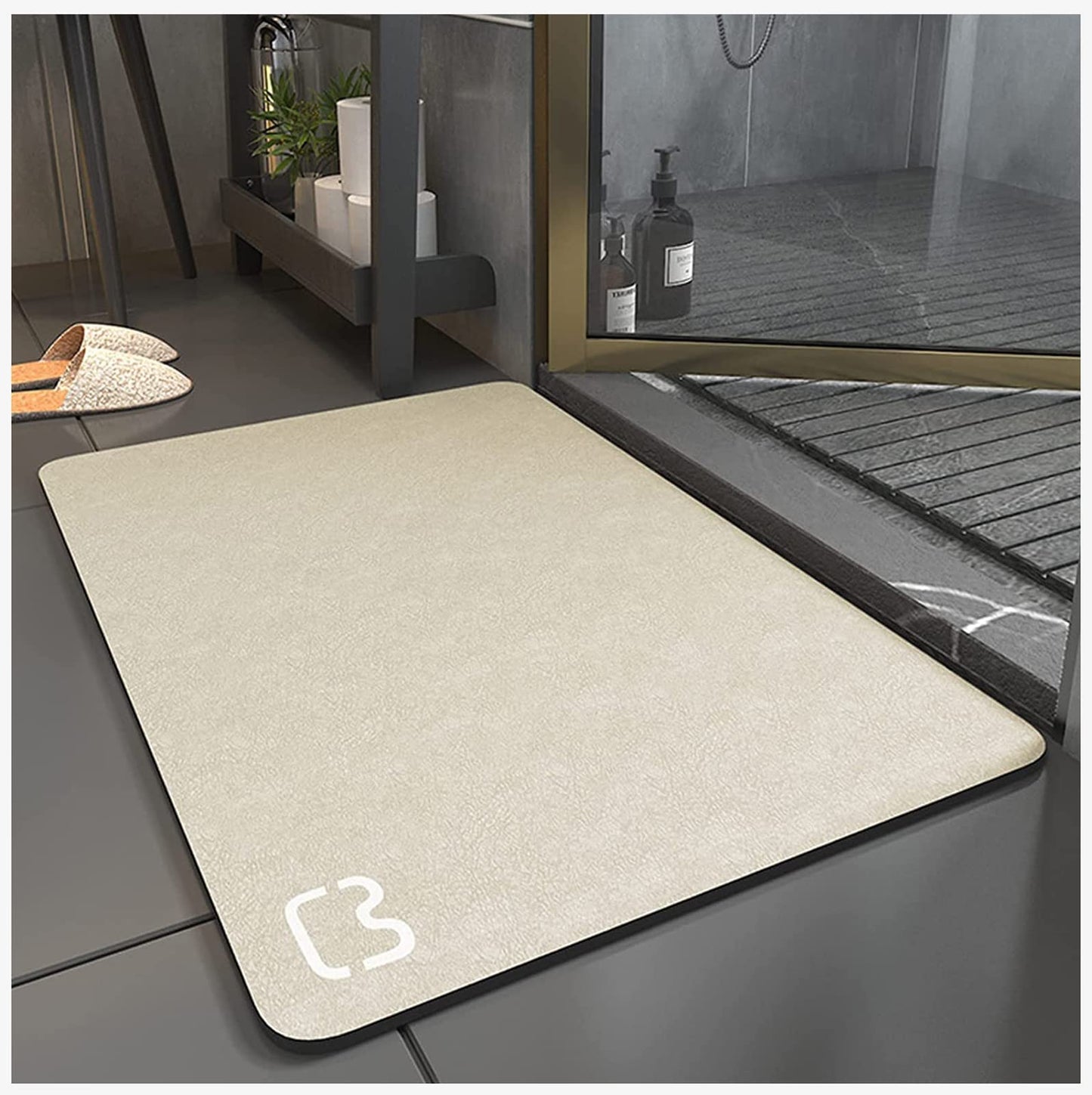 Dai Lufei Tapis de Bain Antidérapant Super Absorbant Diatomite Tapis Salle de Bain Microfibre Tapis de Baignoire Tapis de Douche Doux Séchage Rapide (50 * 80, Beige)