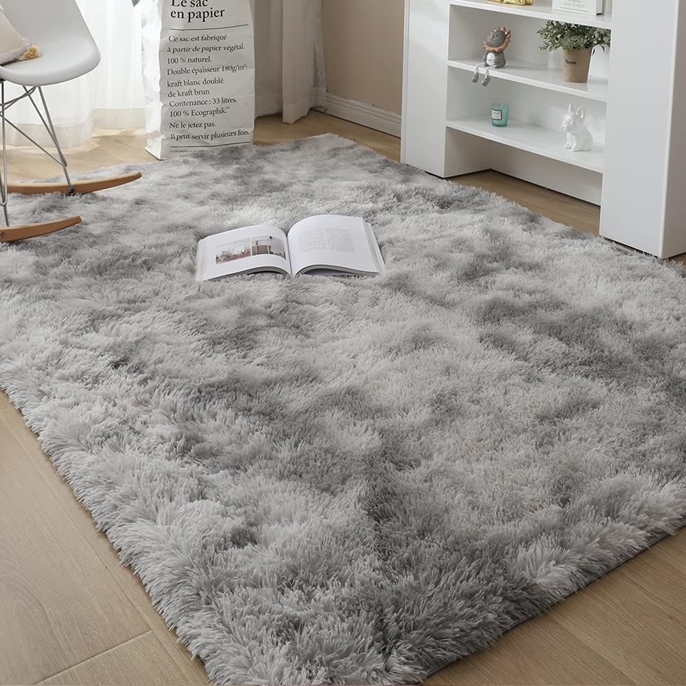 Cinknots Area Rugs Tapis Moelleux Salon Moderne Chambre bébé pépinière dortoir Doux Tapis antidérapant Grand intérieur Moderne Tapis Moelleux Chambre (Grey White, 80 × 120 cm)