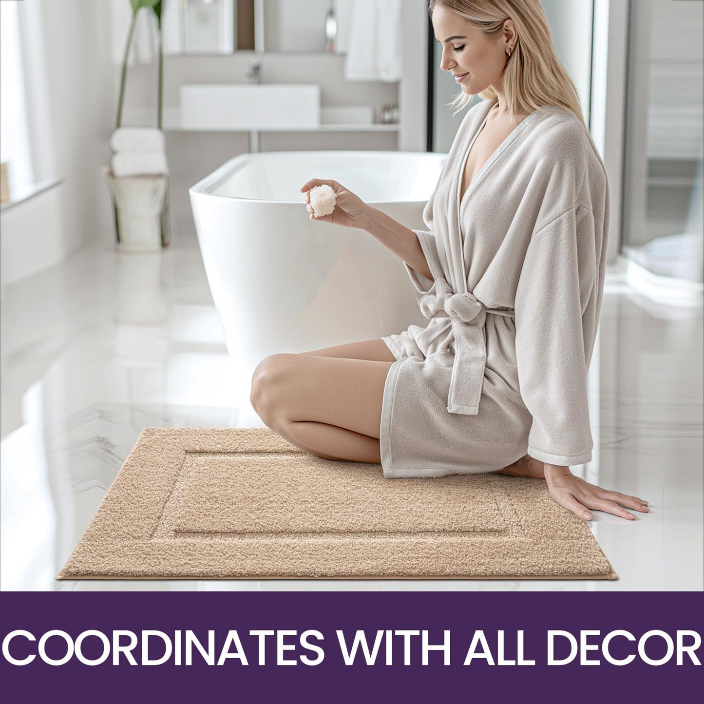 DEXI Tapis de Bain 40 x 60 cm, Absorbant et Antiderapant,Lavable en Machine, Moelleux en Microfibre la Baignoire,la Douche et la Salle de Bain (Beige)