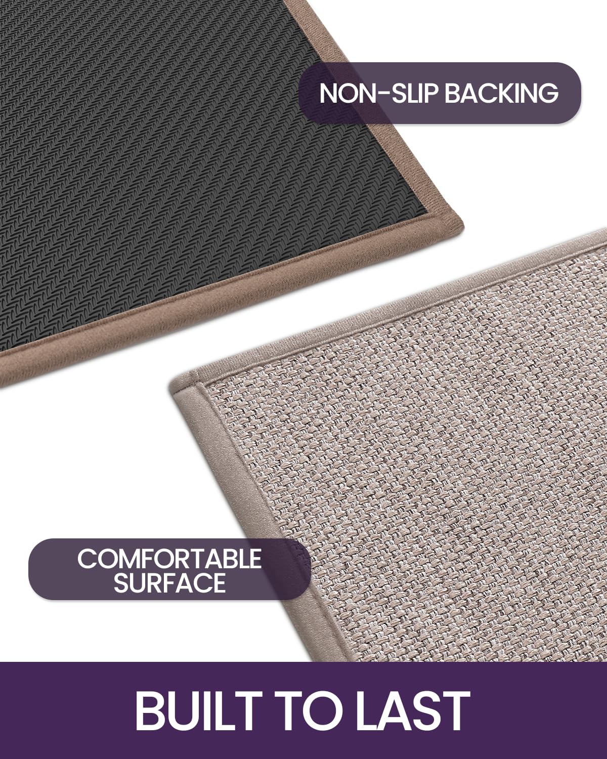 DEXI 2 Pièces Tapis Cuisine Antidérapant, Tissé Tapis de Couloir, Tapis de Cuisine Devant Evier Lavable, Anti-saleté Tapis pour Cuisine, Salon, Bureau-(43.5x75cm + 43.5x150cm, Beige)