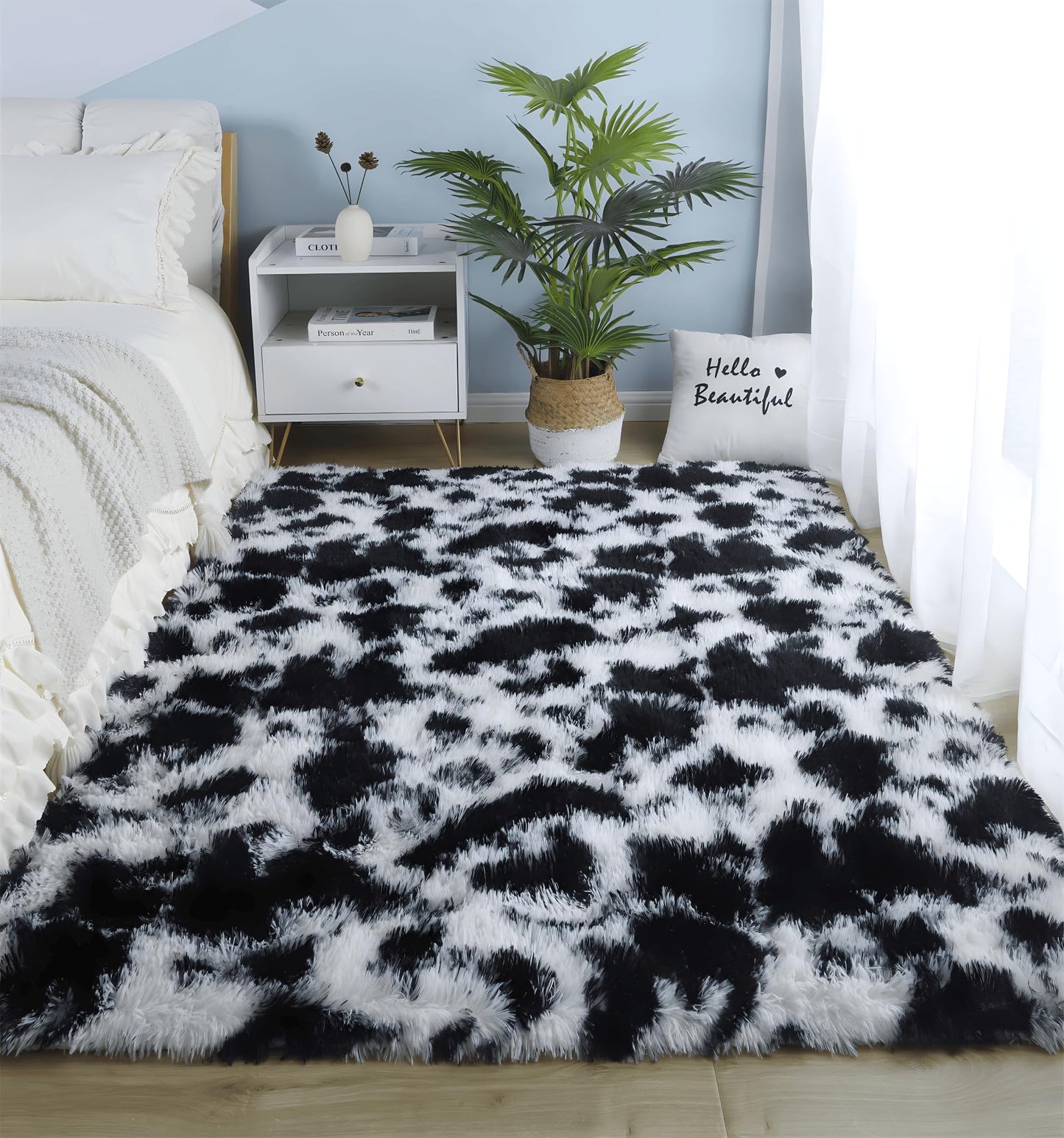 SUBEEN Grand Tapis en Peluche Doux et antidérapant pour Le Salon, la Chambre des Enfants, Le Tapis en Peluche, Le Tapis en Peluche Moelleux de Couleur dégradée. (Noir et Blanc, 80x120 cm)