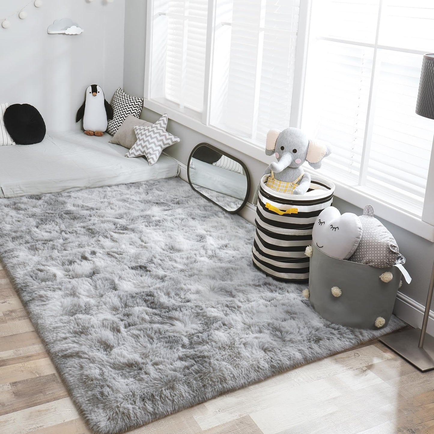 Cinknots Area Rugs Tapis Moelleux Salon Moderne Chambre bébé pépinière dortoir Doux Tapis antidérapant Grand intérieur Moderne Tapis Moelleux Chambre (Grey White, 80 × 120 cm)