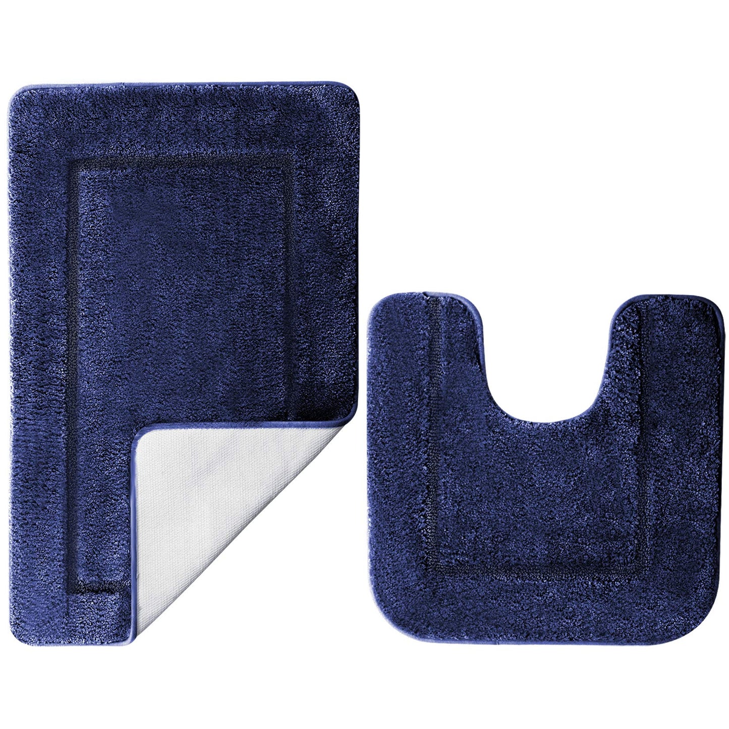 SOANNY Set de 2 Tapis de Bain Bleu, Microfibre Douce, Antidérapants, 53 x 86 cm et 50 x 50 cm