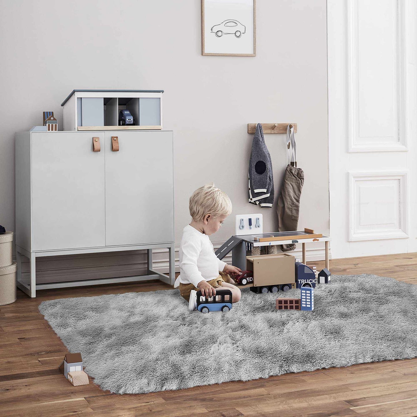 Cinknots Area Rugs Tapis Moelleux Salon Moderne Chambre bébé pépinière dortoir Doux Tapis antidérapant Grand intérieur Moderne Tapis Moelleux Chambre (Grey White, 80 × 120 cm)