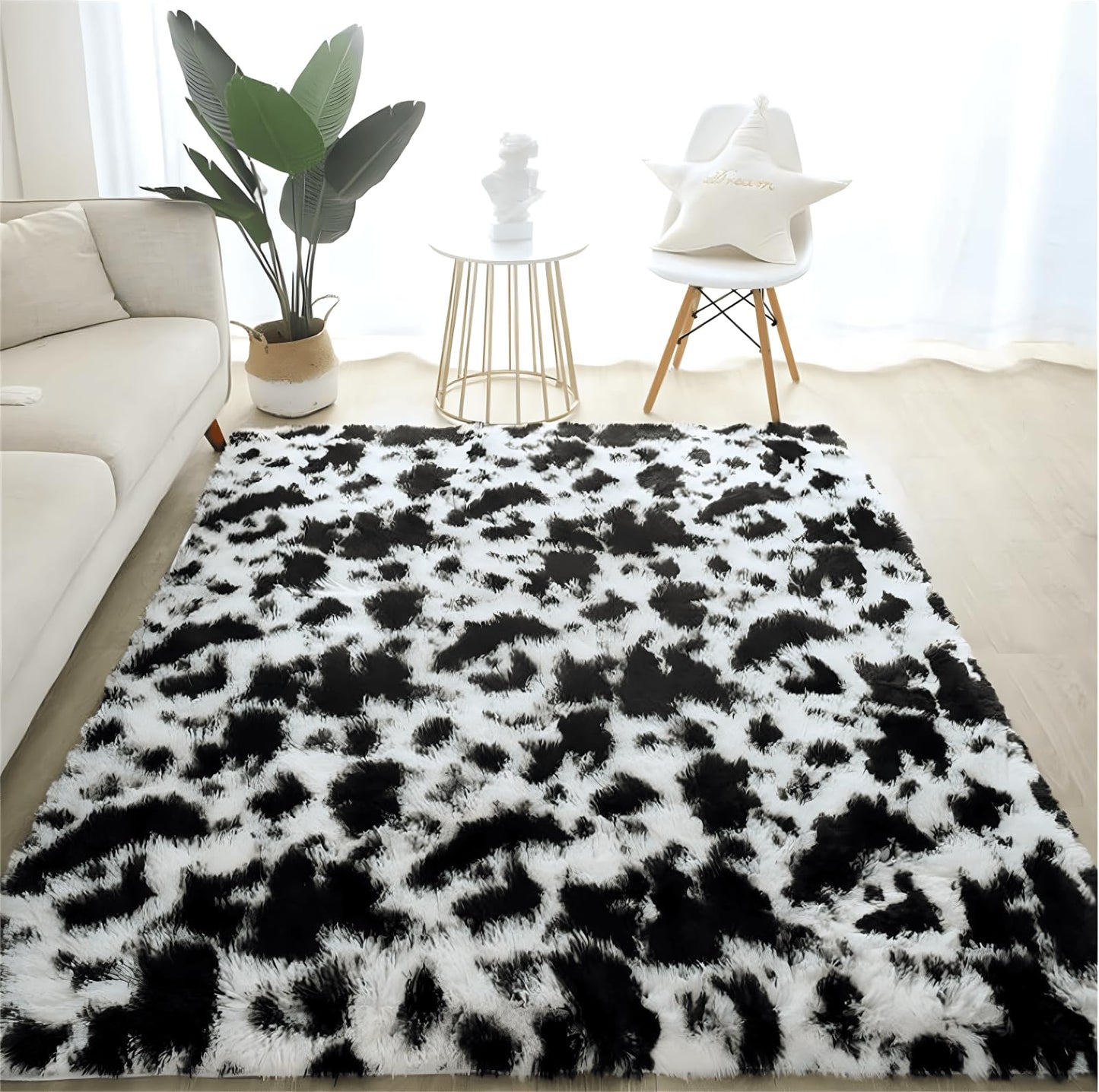 SUBEEN Grand Tapis en Peluche Doux et antidérapant pour Le Salon, la Chambre des Enfants, Le Tapis en Peluche, Le Tapis en Peluche Moelleux de Couleur dégradée. (Noir et Blanc, 80x120 cm)