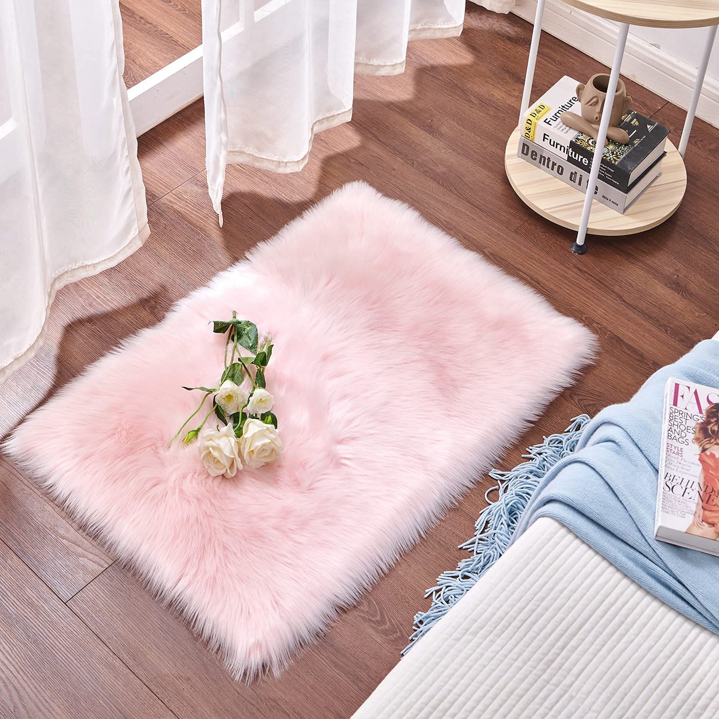 Peau de Mouton/Agneau Artificiel | Tapis Fourrure synthétique pour Le Salon Tapis de décoration, de Chaise Canapé Natte la Chambre à Coucher ou d'enfants, lit, canapé ou Chaise (Rose, 60 x 90 cm)