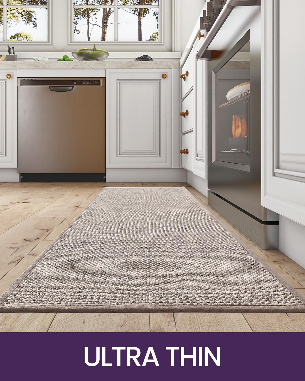 DEXI 2 Pièces Tapis Cuisine Antidérapant, Tissé Tapis de Couloir, Tapis de Cuisine Devant Evier Lavable, Anti-saleté Tapis pour Cuisine, Salon, Bureau-(43.5x75cm + 43.5x150cm, Beige)