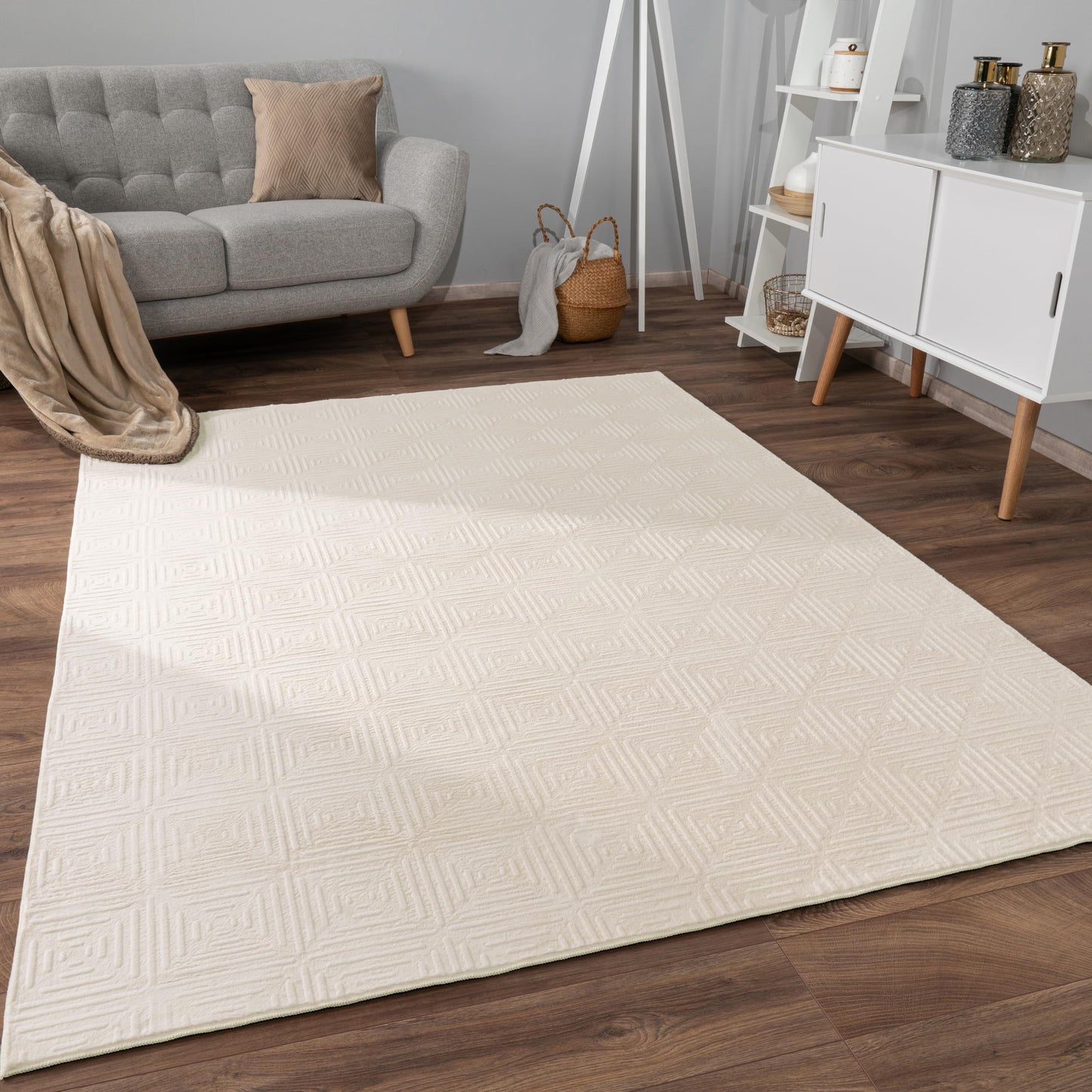 Paco Home Tapis Salon Chambre Adulte Poils Ras Motif Scandinave Motif Boho Motif Geometrique, Dimension:60x100 cm, Couleur:Crème 3