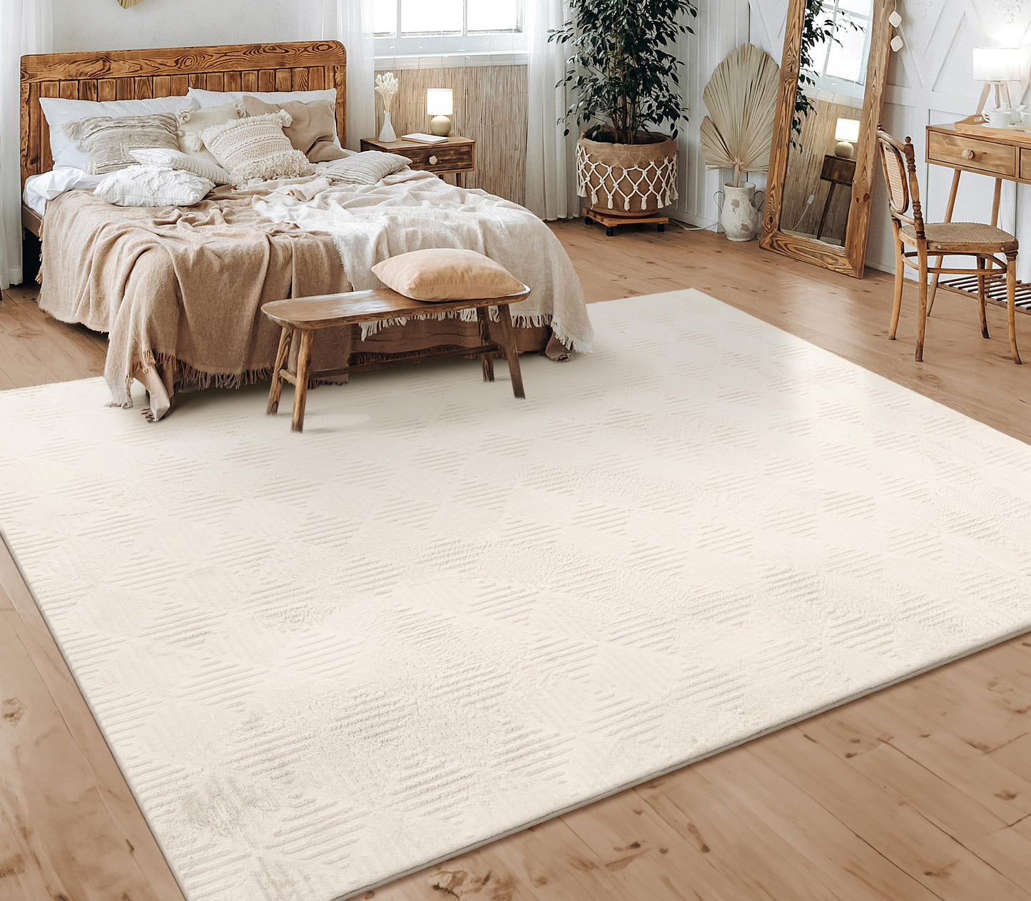 Paco Home Tapis Salon Chambre Adulte Poils Ras Motif Scandinave Motif Boho Motif Geometrique, Dimension:60x100 cm, Couleur:Crème 3